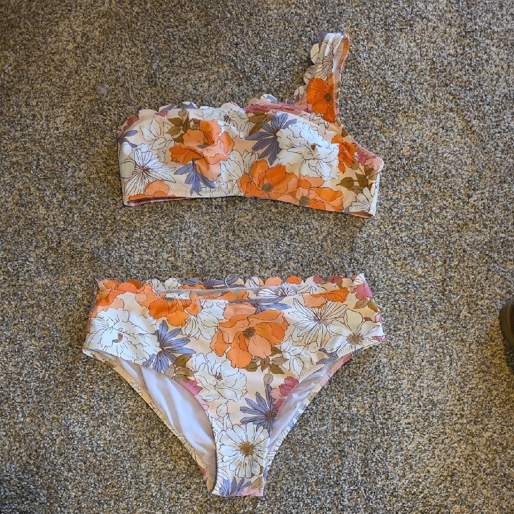 Cupshe Floral One-Shoulder Bikini - Orange and Purple